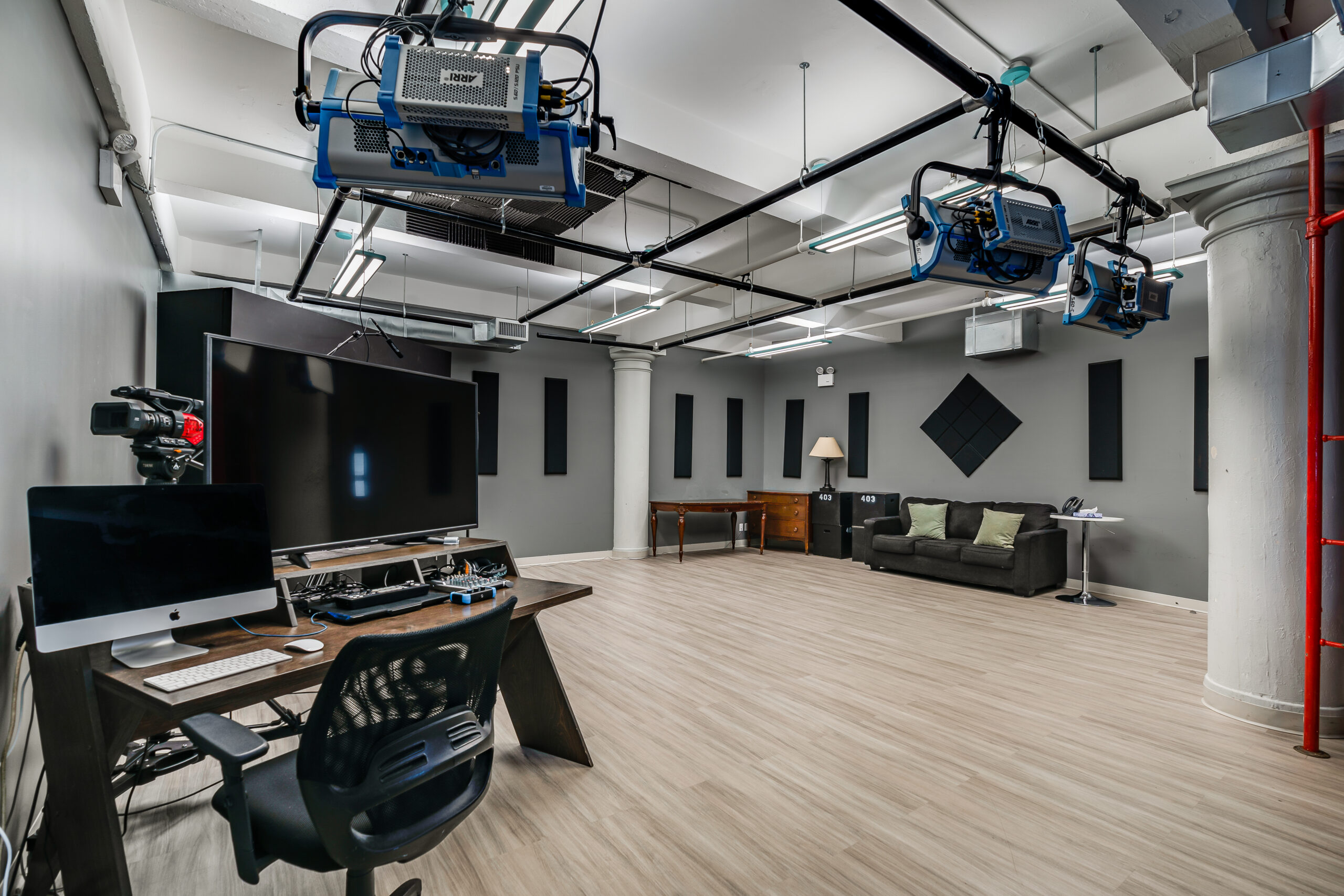 On camera studio with set Furniture and lighting Arri Sky Panels in Three Of Us Studios